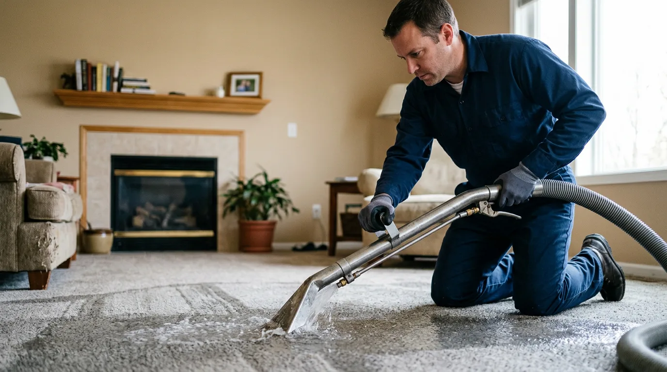 Water damage restoration technician working near Sussex, NJ